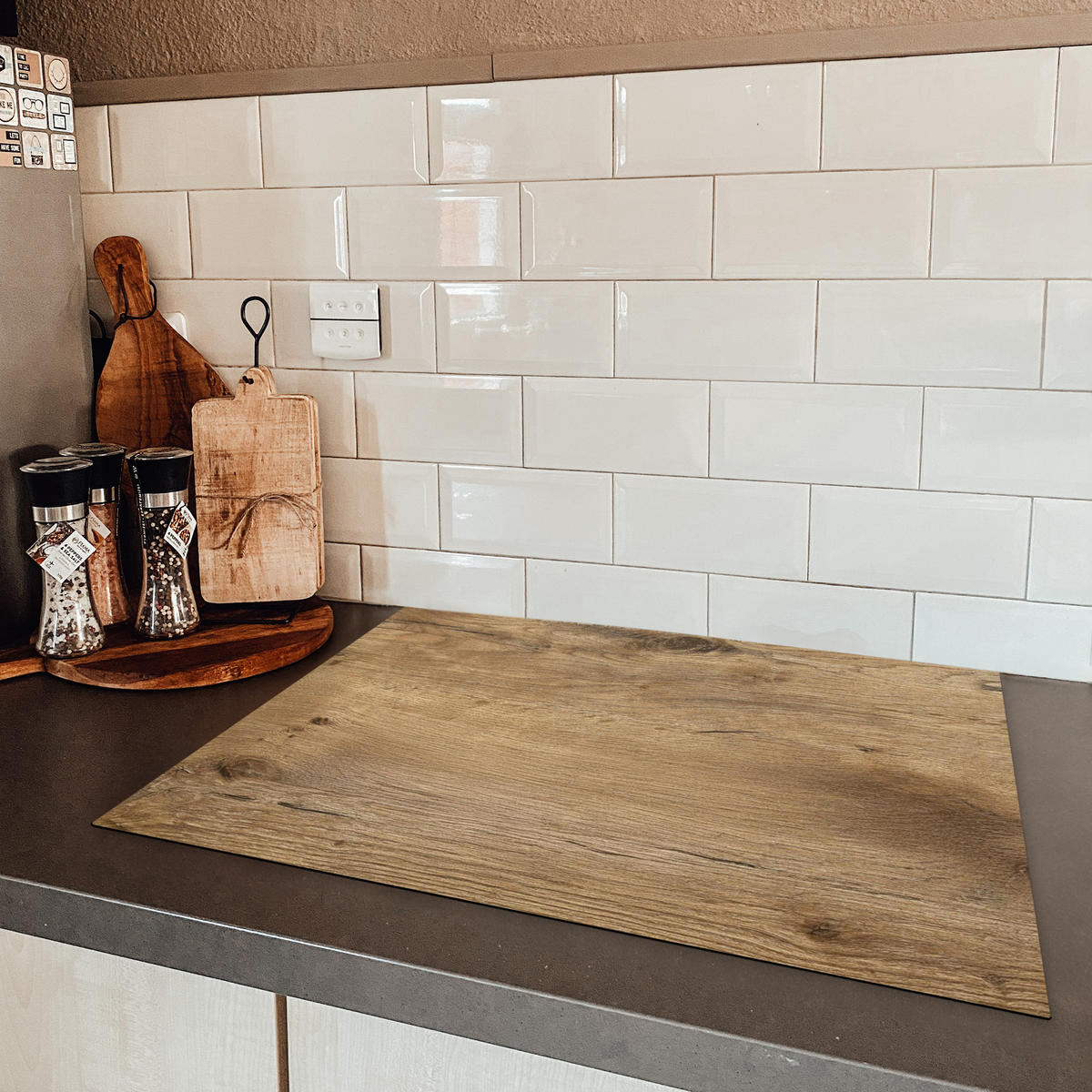 HERDABDECKPLATTE Holz - Braun - Holzoptik 70x52 cm - Eichefarben, Kunststoff (70/52/0.2cm) - MuchoWow