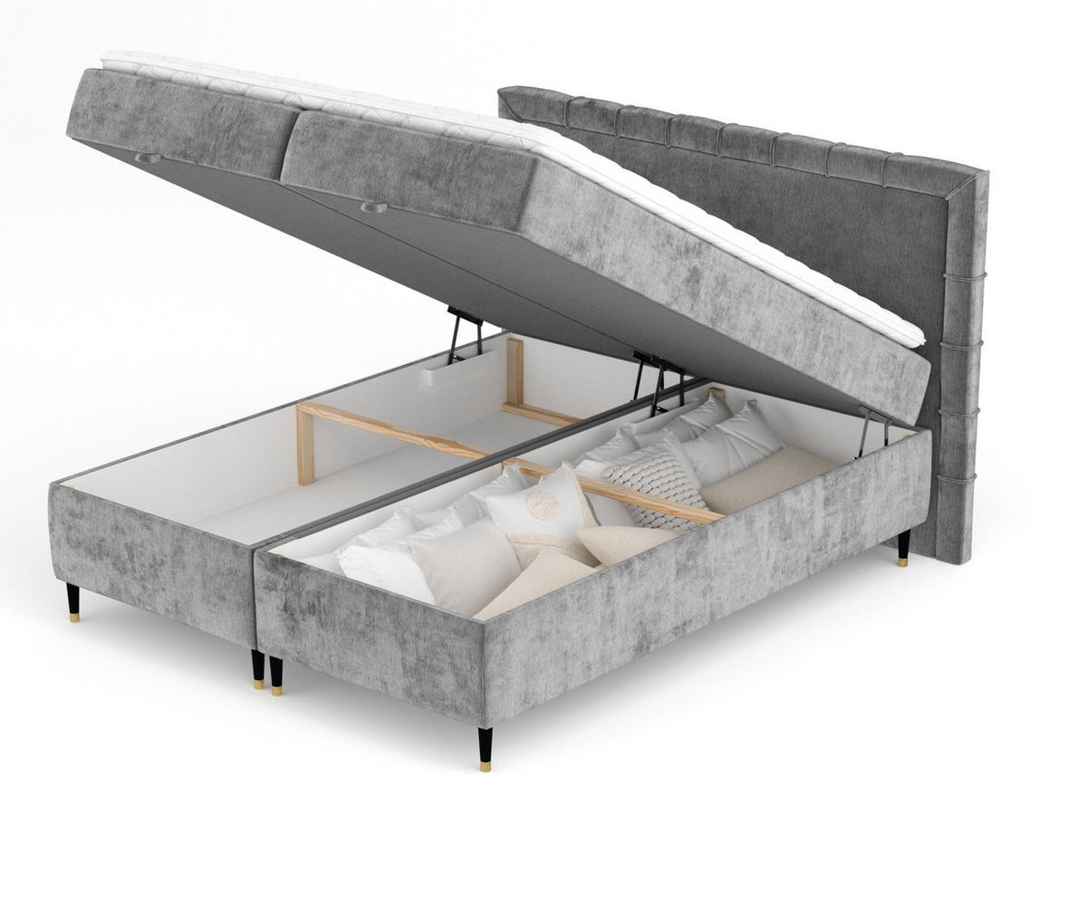 BOXBETT Monpelli Dunkelgrau 140/200 cm mit Matratze und Topper - Dunkelgrau/Schwarz, Holz/Holzwerkstoff (140/200cm) - Maison de Reve