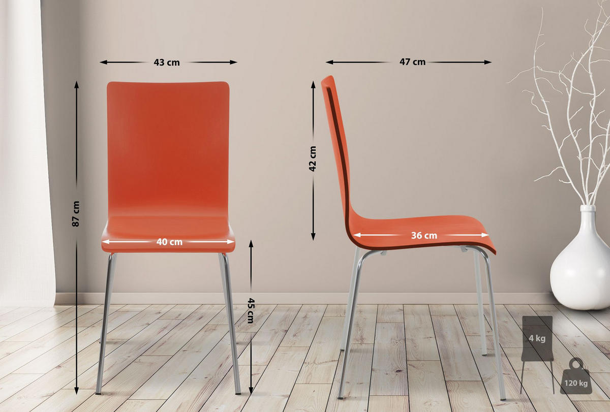BESUCHERSTUHL PEPE 87x43x47 cm Orange Holz Metall - Orange, Metall (43/87/47cm) - DELUKE