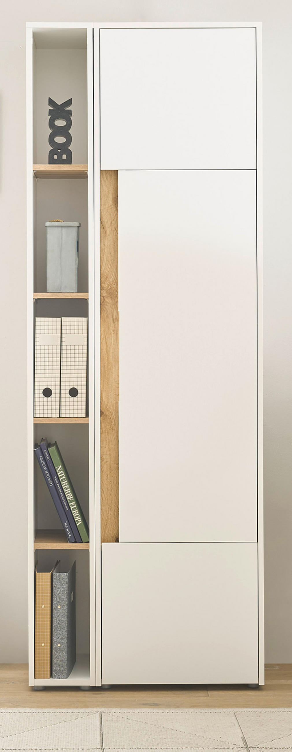 AKTENSCHRANK Set 2-teilig weiß, Eiche Wotan 70 x 200 cm, Schrank-Regal-Kombination mit 5 Ordnerhöhen - Eichefarben/Silberfarben, Holzwerkstoff/Kunststoff (70/200/40cm) - Furn.Design