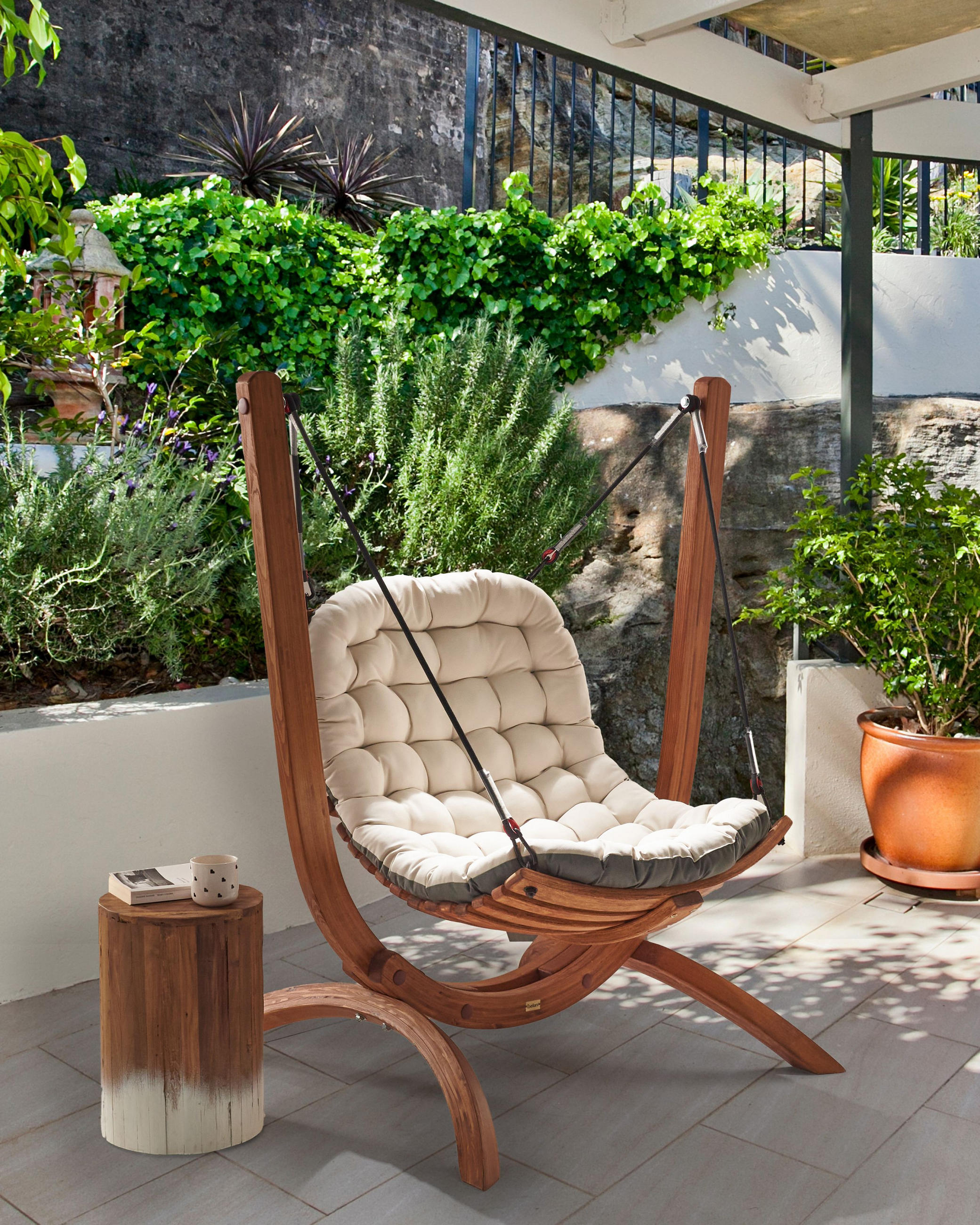 HÄNGESESSEL Braun/Beige/Grau Alliste - Beige/Braun, Holz (125/142/100cm) - Beliani