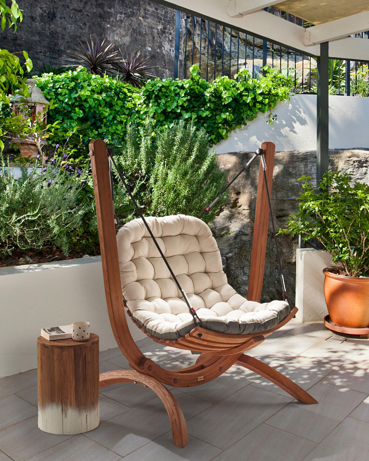 HÄNGESESSEL Braun/Beige/Grau Alliste - Beige/Braun, Holz (125/142/100cm) - Beliani