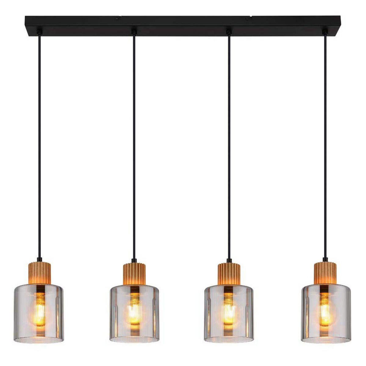 HÄNGELEUCHTE Metall Holz Braun Glas rauchfarben - Braun, Holz (78/12/120cm) - Globo Lighting