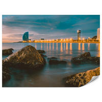 FOTOTAPETE für Wohnzimmer Barcelona Küste Nacht Meer Felsen 500x350 - Blau, Papier (500/350cm) - Muralo
