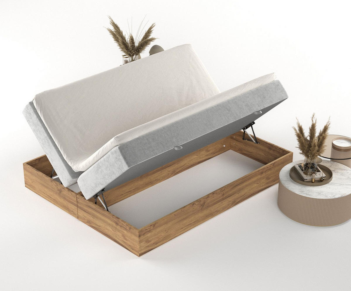 BOXBETT Faro Hellgrau 140/200 cm - Hellgrau/Schwarz, Holz/Holzwerkstoff (140/200cm) - Maison de Reve
