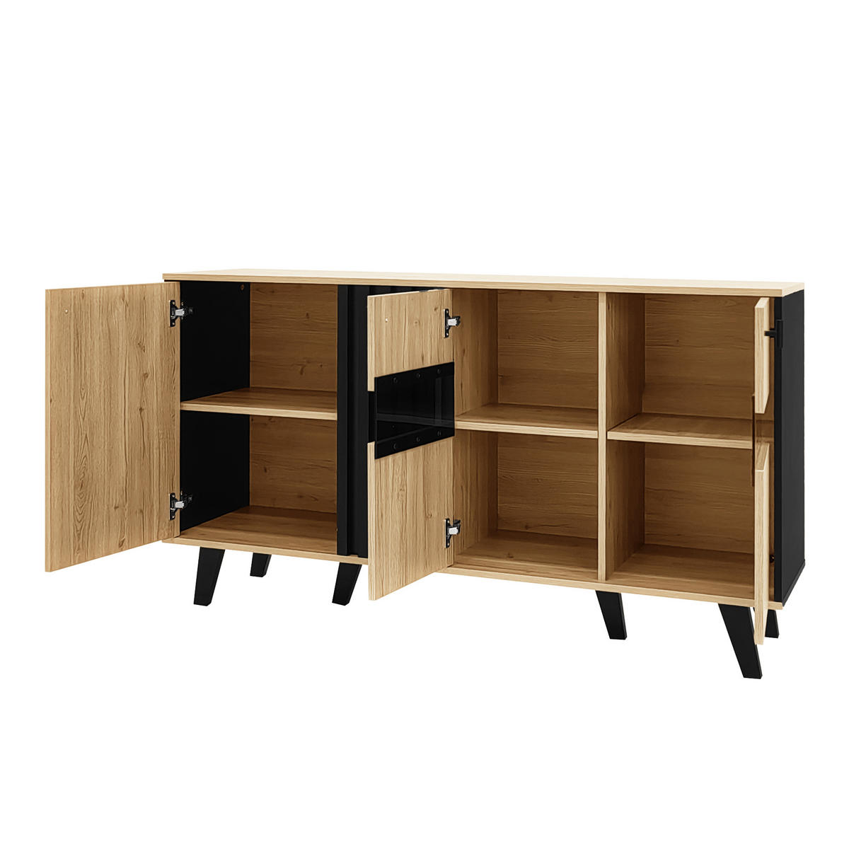 SIDEBOARD DE-38912 140/41/78,5 cm 3 Türen und LED-Beleuchtung Holz/Schwarz - Naturfarben, Holzwerkstoff (140/78.5/41cm) - ComfortXL