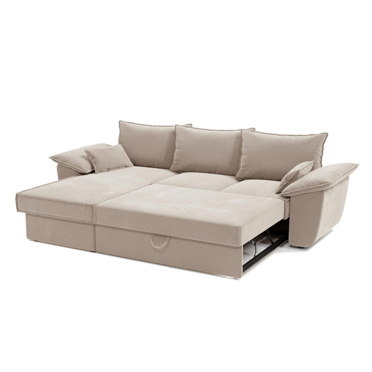 LINKSECK-SCHLAFSOFA SASHA Samt Beige 257cm - Beige, Textil (168/257cm) - Sia Home
