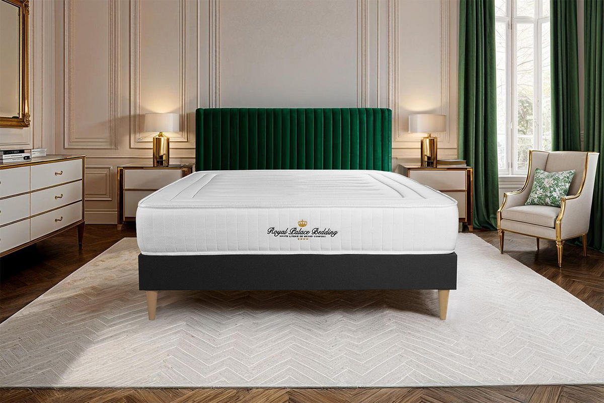 BETT Lancaster Taschenfederkern und Memory-Schaum 120 x 200 cm h3 - Kit Bettgestell Schwarz - Beige/Schwarz, Holz (120/200cm) - ROYAL PALACE BEDDING