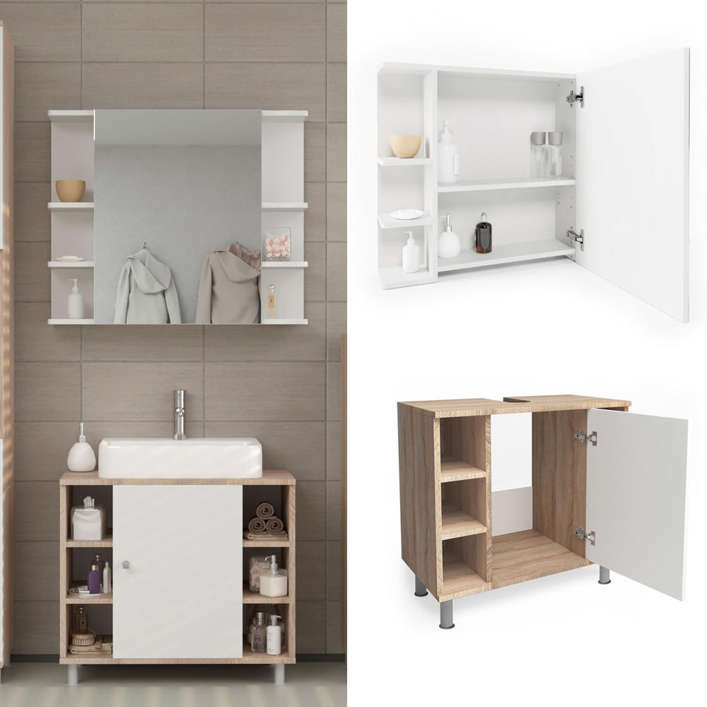 BADMÖBEL-SET Fynn Sonoma 2 Teile - Weiß/Sonoma Eiche, Holzwerkstoff (60/54/32cm) - Vicco
