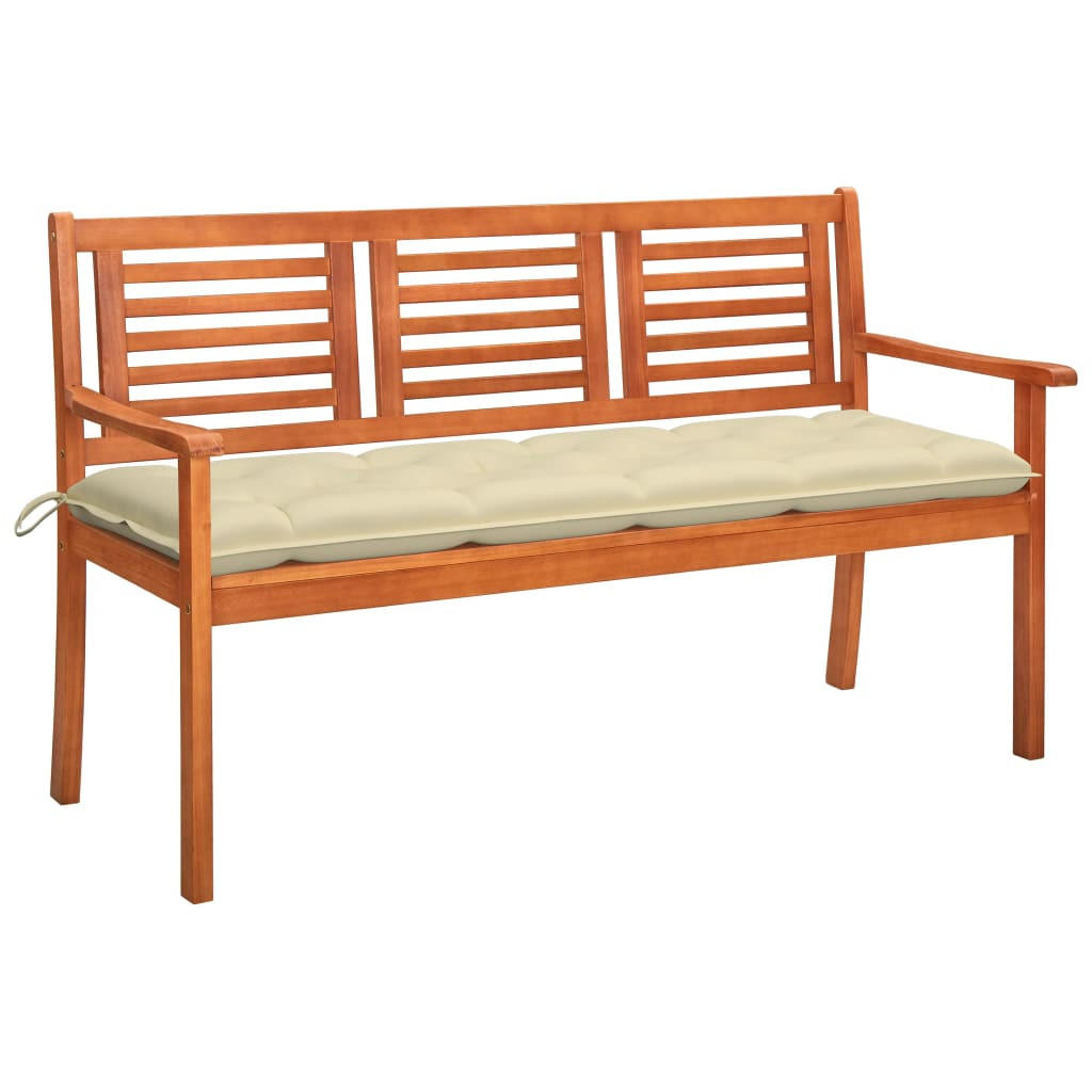3-SITZER-GARTENBANK mit Auflage 150 cm Massivholz Eukalyptus - Creme, Holz (150/89/60cm) - furnicato