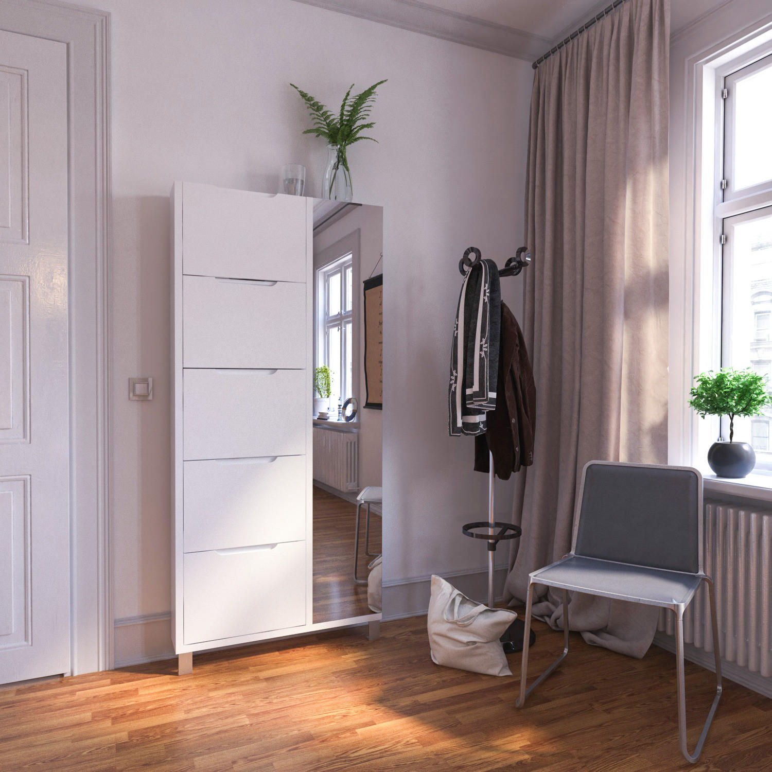 SCHUHSCHRANK mit Spiegeltür - Weiß - Weiß, Holzwerkstoff (85/185/17cm) - home24