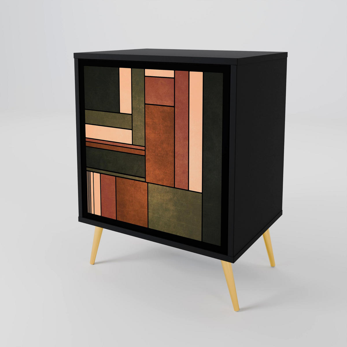 SIDEBOARD FIGURES OF NATURE, Schwarz, 57,5x42x67,5 cm, Schwarze Metall-Rahmenfüße - Multicolor/Schwarz, Holzwerkstoff/Metall (57.5/67.5/42cm) - SpaceRebels