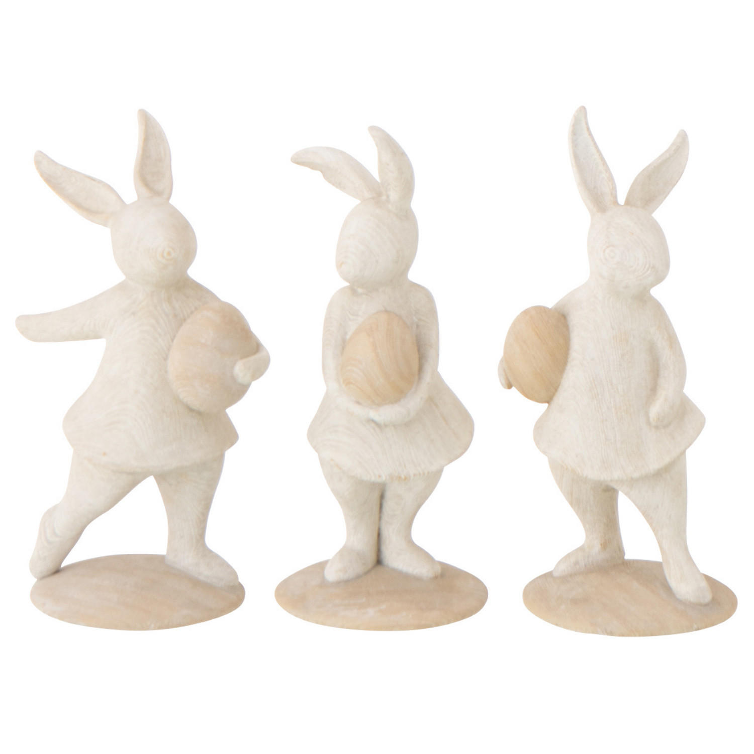 DEKO KANINCHEN EI (3ER SET) - Beige, Glas/Naturmaterialien (6/12.5/7.5cm) - J-Line
