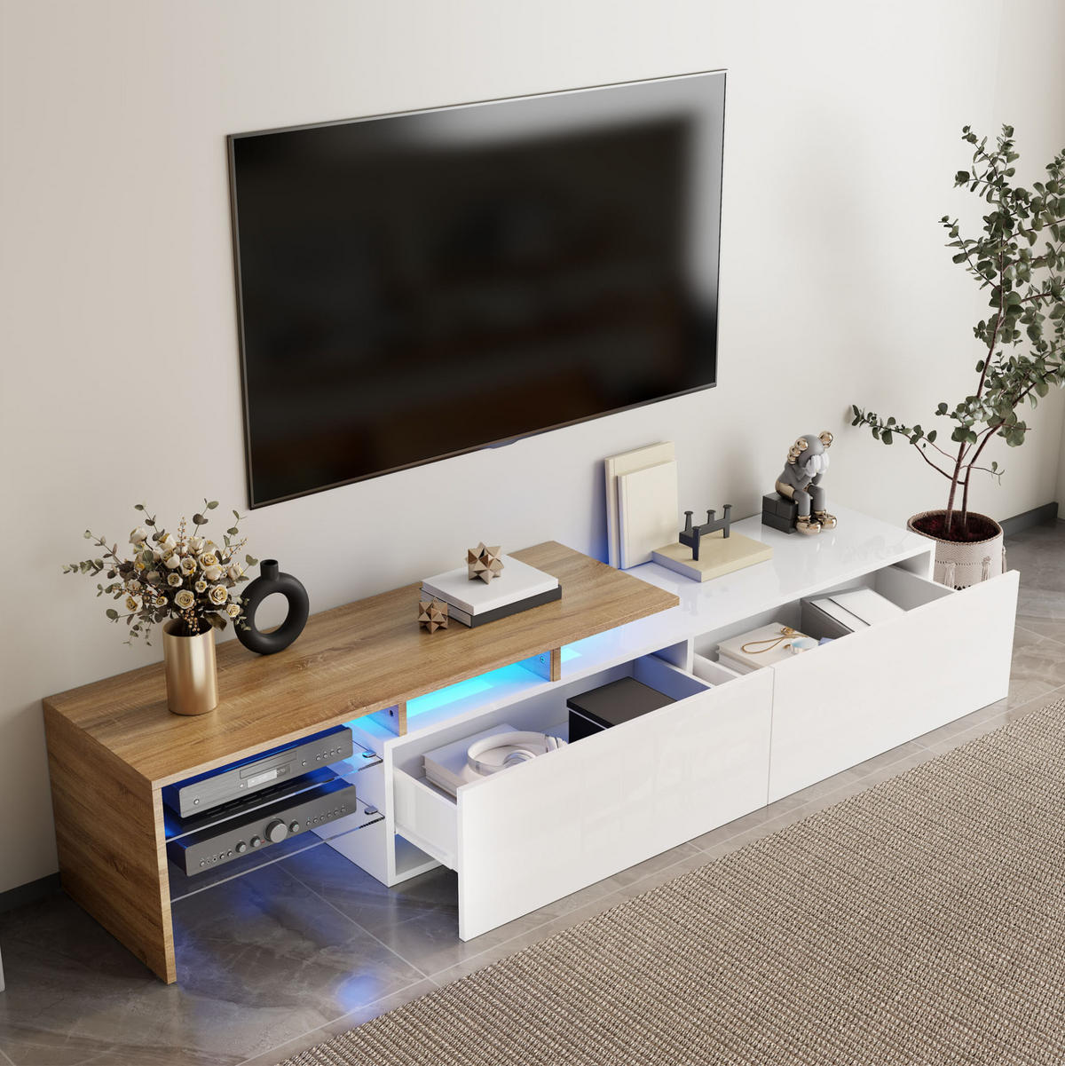 TV-ELEMENT mit LED 170 x 33 x 33,5 cm Weiß Holzoptik - Weiß, Holzwerkstoff (33/33.5/170cm) - Beauniv