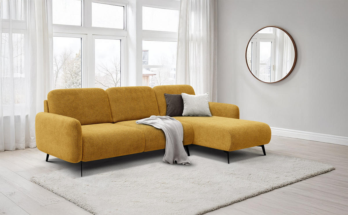 ECKSOFA FEBE 4-Sitzer rechts, dunkelgelb - Gelb/Schwarz, Holz/Textil (264/157cm) - Courtois Laville