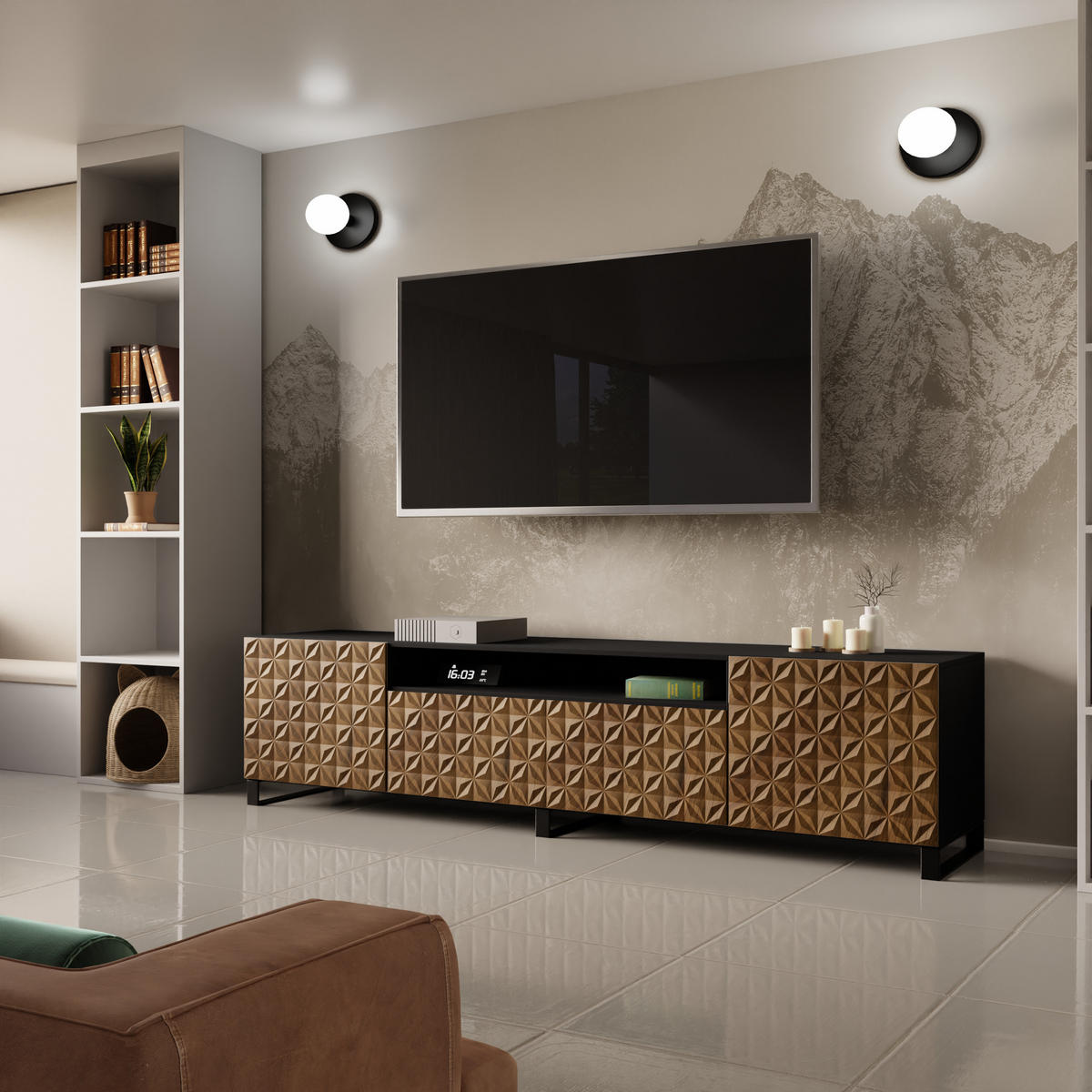 TV-SCHRANK CALI - Wildeiche/Schwarz, Holzwerkstoff (200/53/41cm) - Meblini