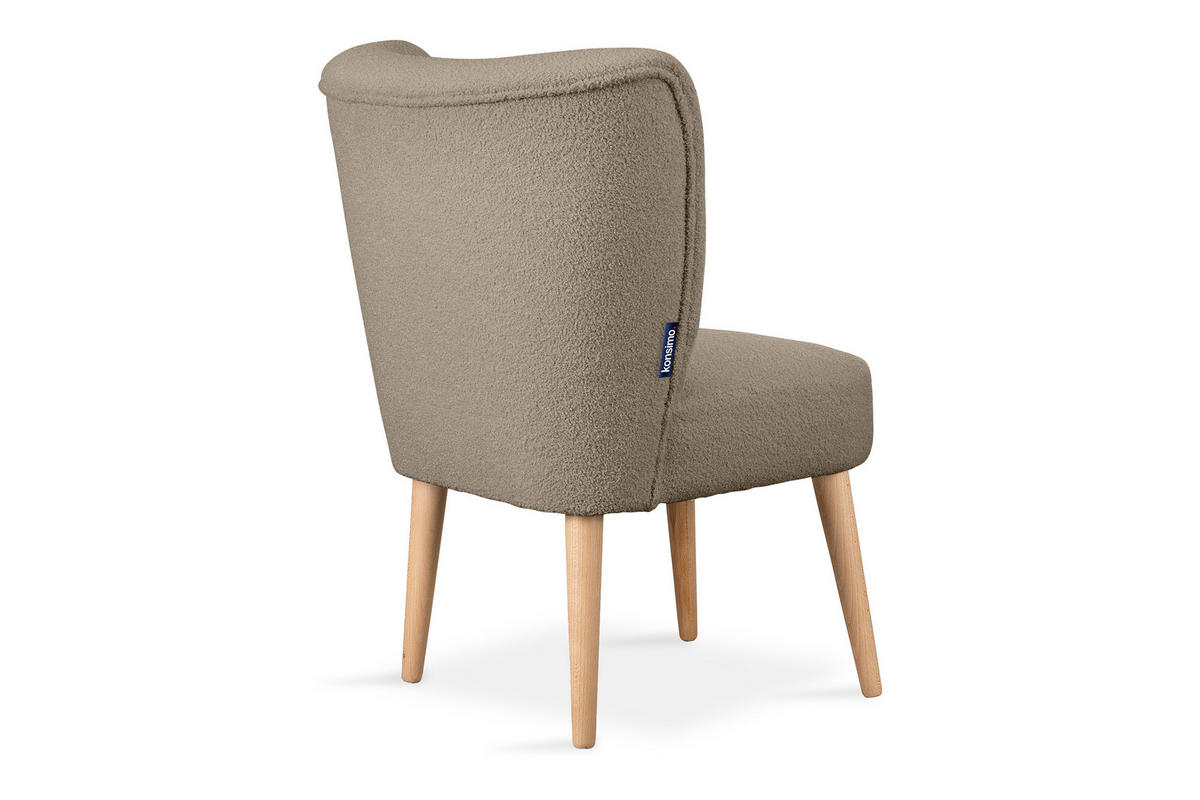 COCKTAILSESSEL APPA auf hohen Beinen aus Buche, aus recyceltem Boucle-Stoff, Hellbraun/Buche Dekor - Hellbraun/Buchefarben, Holz/Textil (63/89/65cm) - KONSIMO®