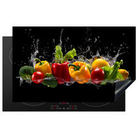 HERDABDECKPLATTE Paprika - Wasser - Gemüse - Schwarz 85x52 cm - Multicolor, Kunststoff (85/0.2/52cm) - MuchoWow