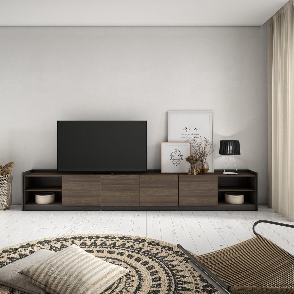 TV-SCHRANK, Lowboard, 310/37/50cm, Für TV-Geräte bis zu 80", Eiche und Schwarz - Dunkelbraun, Holzwerkstoff (310/50/37cm) - Skraut Home