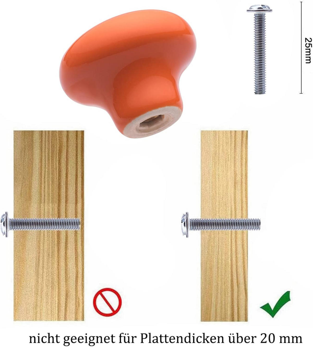 SCHRANKKNOPF Keramik 6er-Set - Orange, Metall (3.2/2.4/3.2cm)