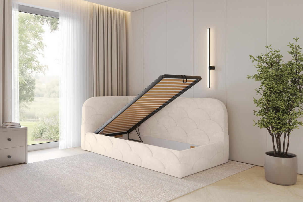 EINZELLBETT Jugendbett mit Bettkasten, Rechts - ELRY 100x200 Beige - Naturfarben, Holzwerkstoff/Textil (100/200cm) - ALTDECOR