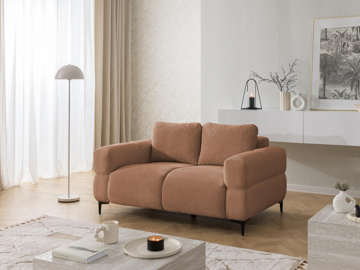 2-SITZER-SOFA Cardea in Bubble-Optik aus weichem Terrakotta Strukturstoff mit hohem Sitzkomfort - Terracotta/Schwarz, Holz/Textil (154/80/97cm) - S-Style Möbel