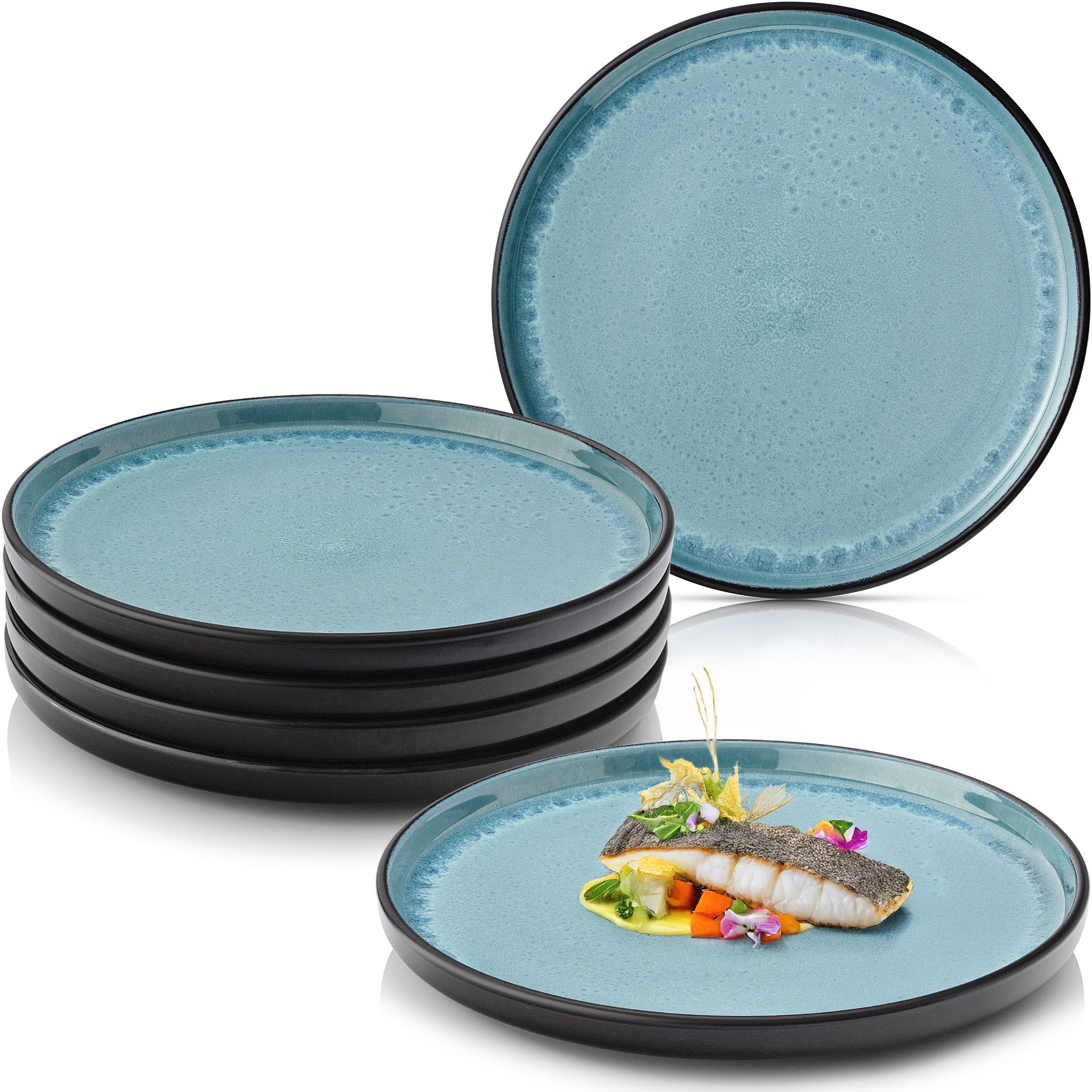 SPEISETELLER SET GRANADA - 6 teilig aus Steingut - Blau, Stein (27cm) - Sänger