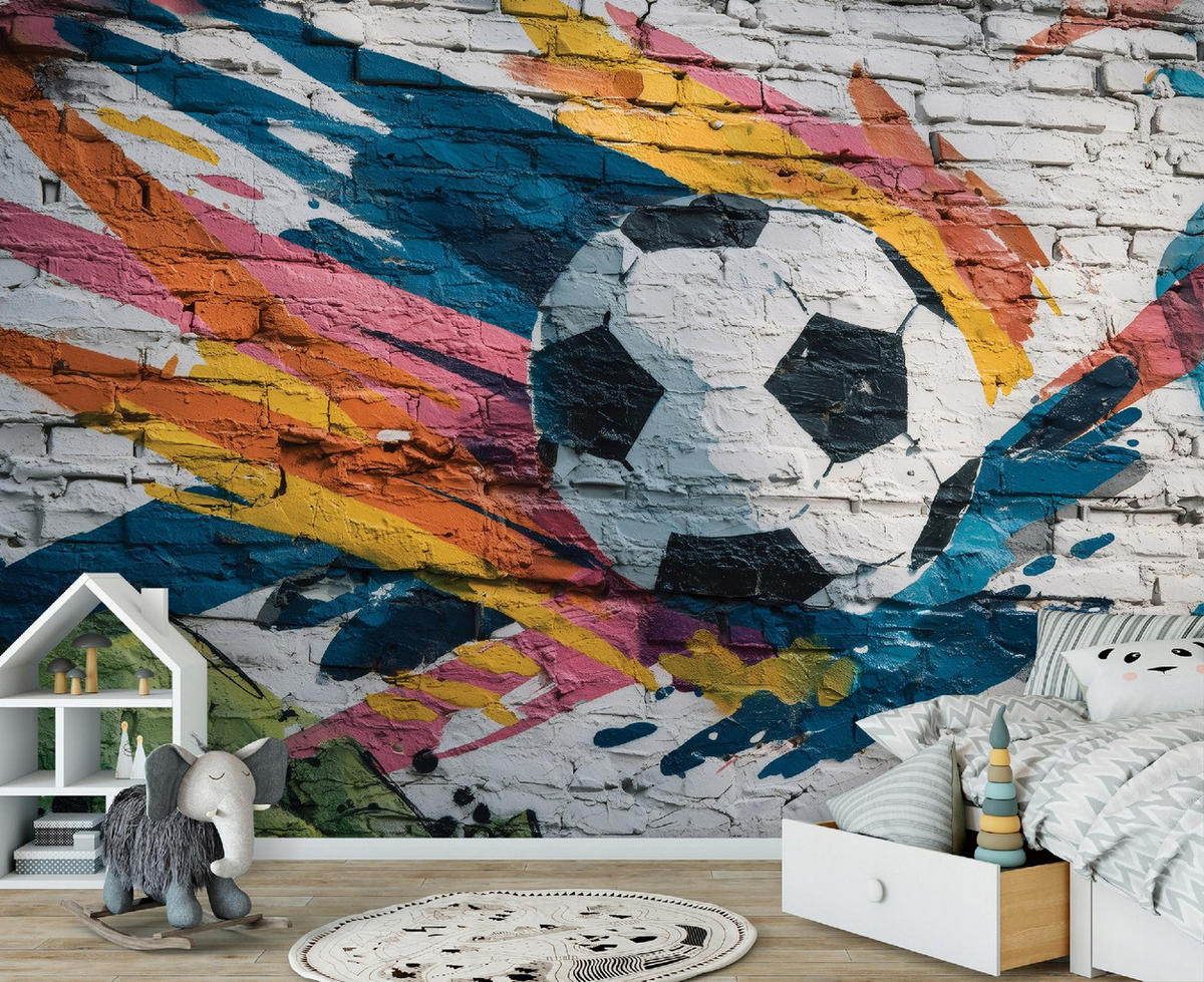 FOTOTAPETE Jungen Fußball Bunt 400x280 cm - Multicolor, Papier (400/280cm) - Wallarena
