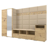 GARDEROBE NELA XII 300 cm (Modulare Flurmöbel Artisan Eiche mit Spiegel & Sitzpolster Beige 04 Gigantisches Set) - Beige/Silberfarben, Holz/Holzwerkstoff (300/187/40cm) - Ravio