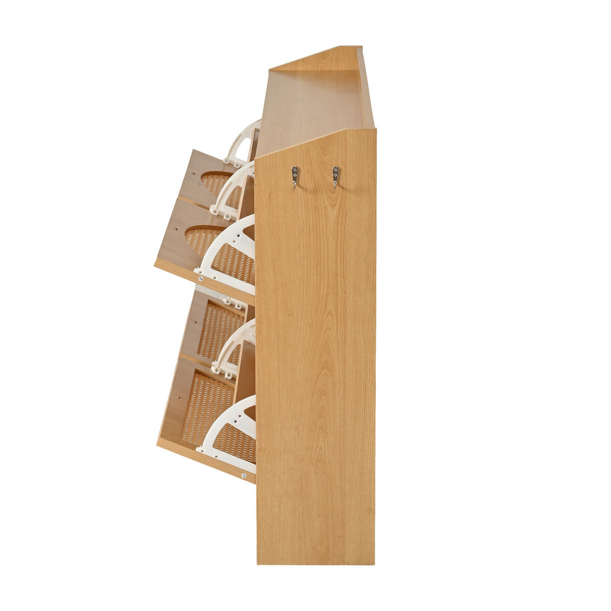 SCHUHSCHRANK 8 Fächer 2 Haken MDF Korbgeflecht Naturholz - Naturfarben, Holzwerkstoff (120/90/24cm) - FLIEKS