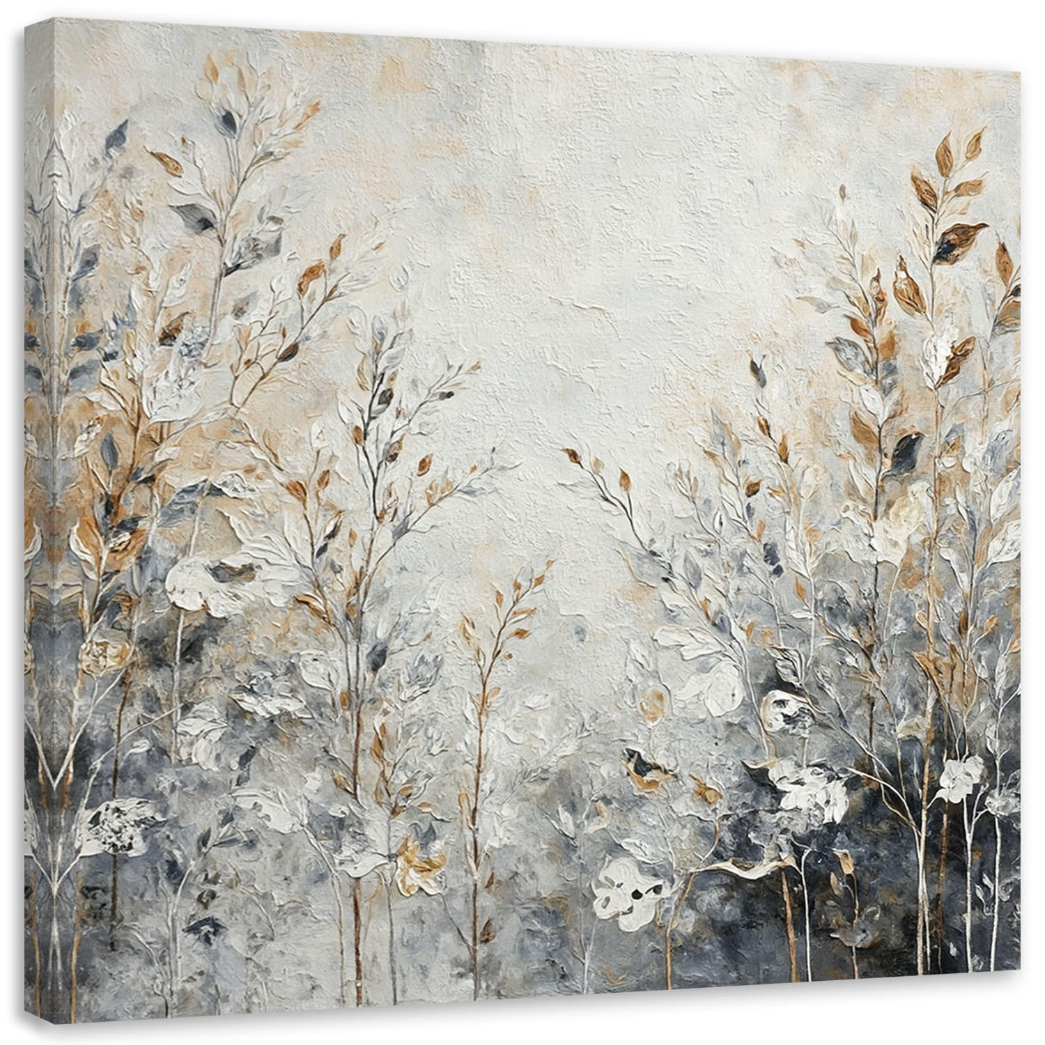 LEINWANDBILD Pflanzen abstrakte Botanik Golden 40x40cm - Silberfarben, Textil (40/40cm) - Feeby