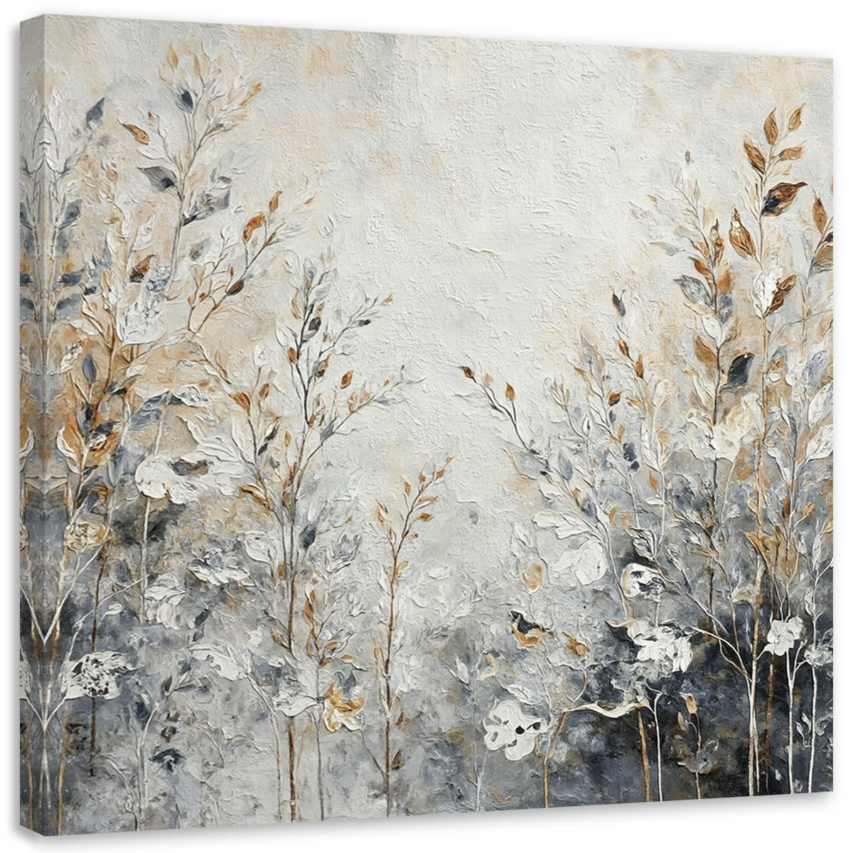 LEINWANDBILD Pflanzen Abstrakt Botanik Gold Beige - Silberfarben, Textil (50/50cm) - Feeby