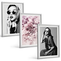 BILDER SET 3er Set - 40x60 cm Silberner Rahmen - Stilvolle Porträts von Frauen mit Blumen - Silberfarben, Kunststoff (40/60cm) - TULUP