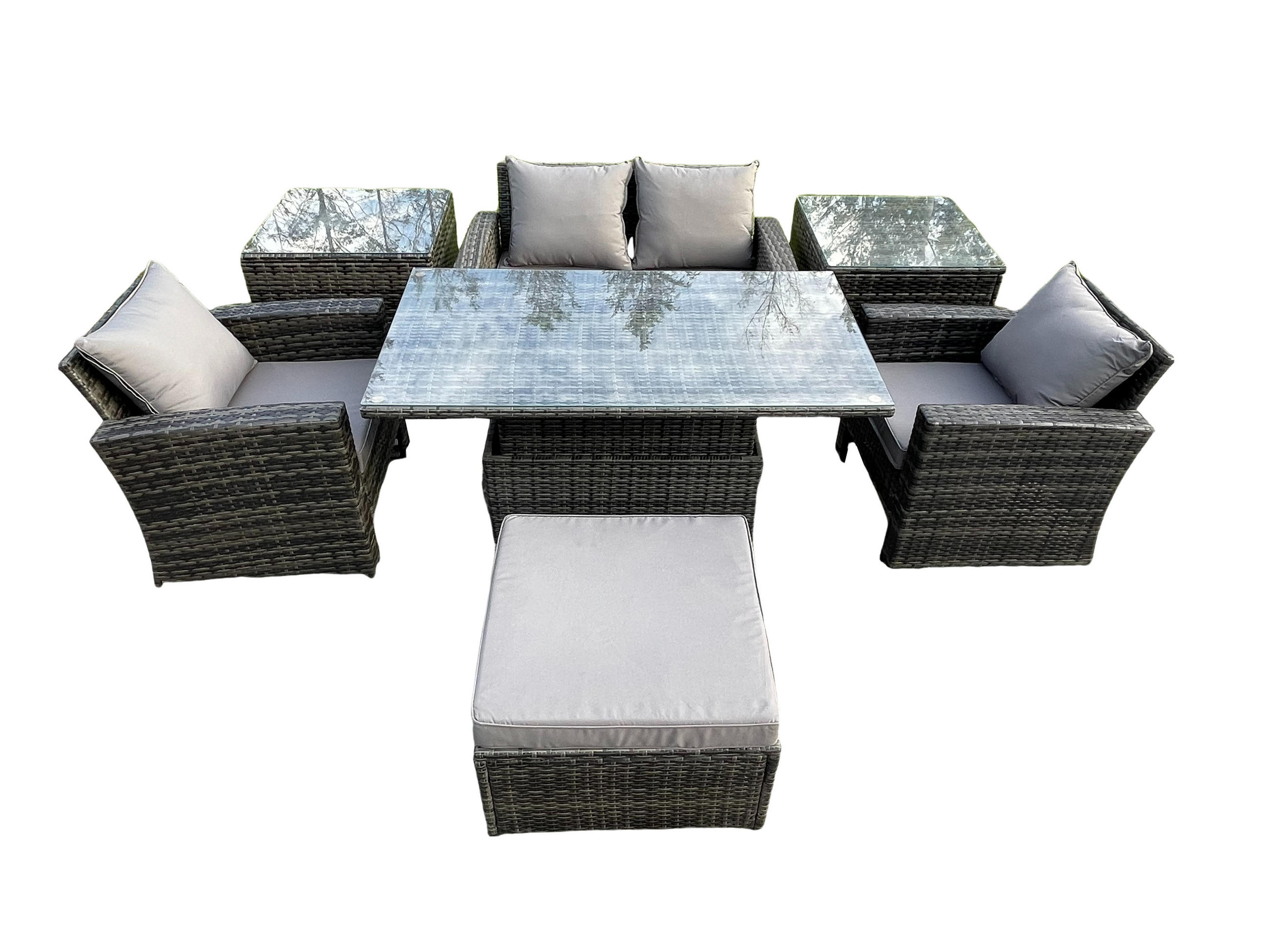 GARTENSOFA Hohe Rückenlehne Polyrattan Dunkelgrau 5-Sitzer - Dunkelgrau, Metall - Fimous