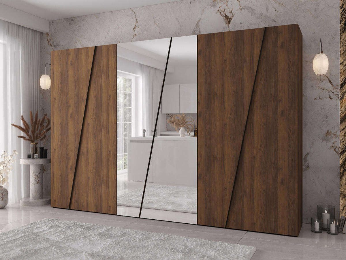 DREHTÜRENSCHRANK Zen 2L 300 cm - Nussbaumfarben/Schwarz, Holzwerkstoff/Kunststoff (300/202/50cm) - MIRJAN24