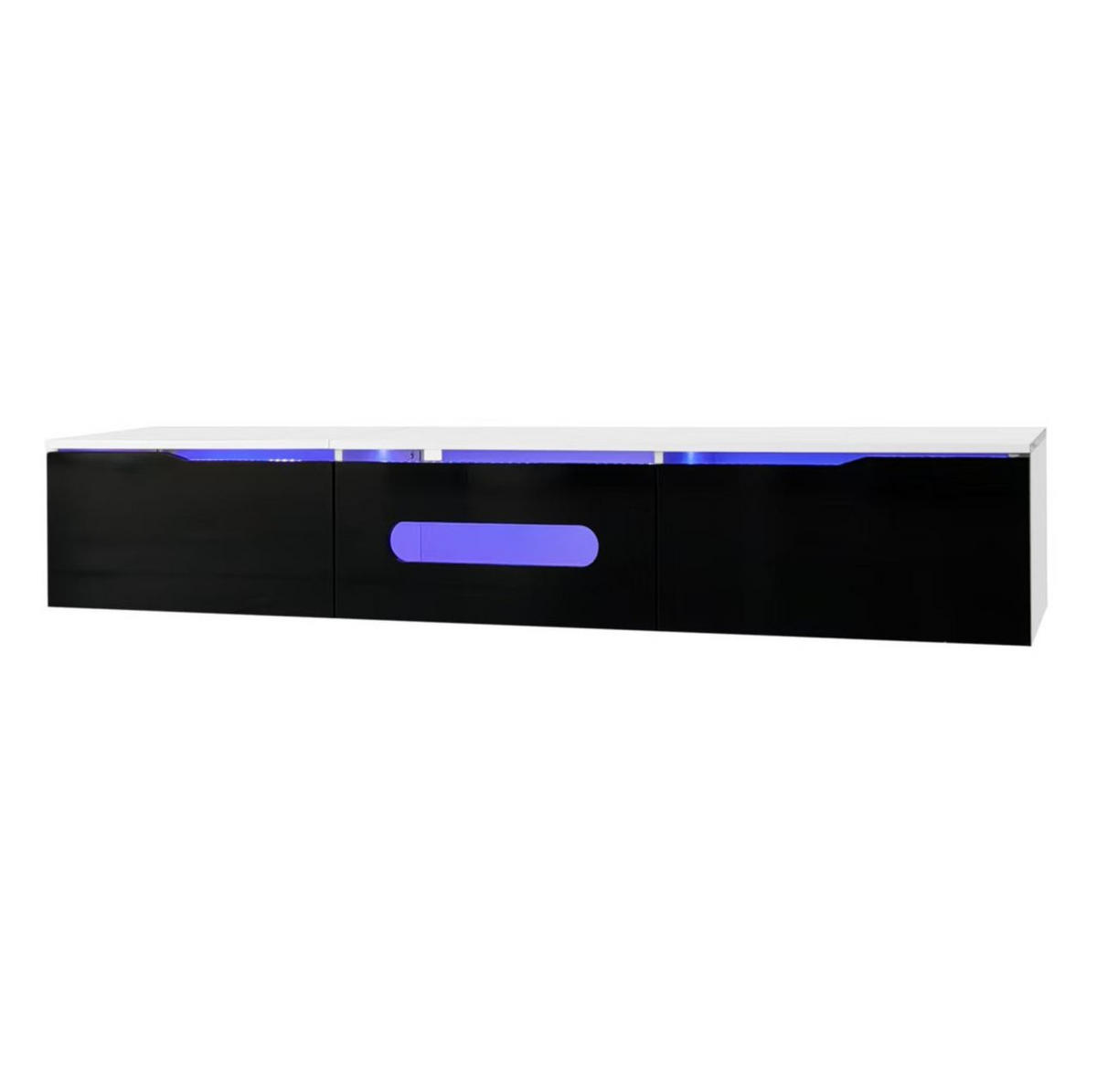 TV-BOARD aus MDF und Spanplatte 180x35x30 cm Schwarz-Weiß mit LED-Beleuchtung, wandmontierbar und mit Dämpfungsscharnieren - Schwarz, Holzwerkstoff (180/30/35cm) - Modfu