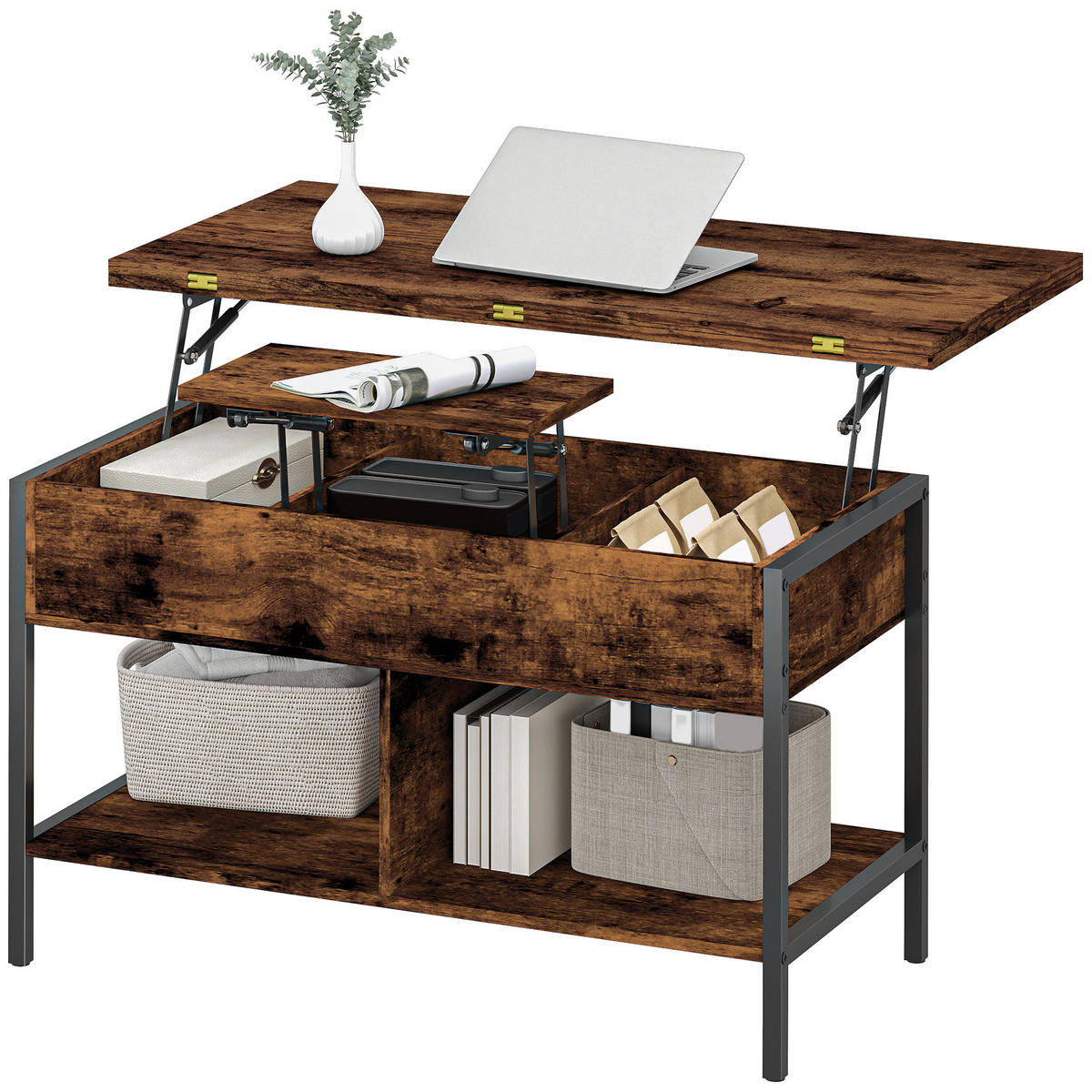 COUCHTISCH DE-15810 2 klappbare Platten Braun - Braun, Holzwerkstoff (98/49/55cm) - ComfortXL