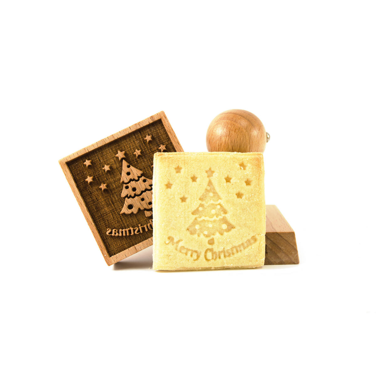 KEKSSTEMPEL Merry Christmas, 55x55 mm, Buchenholz - Braun, Holz (5/7/5cm) - Folkroll