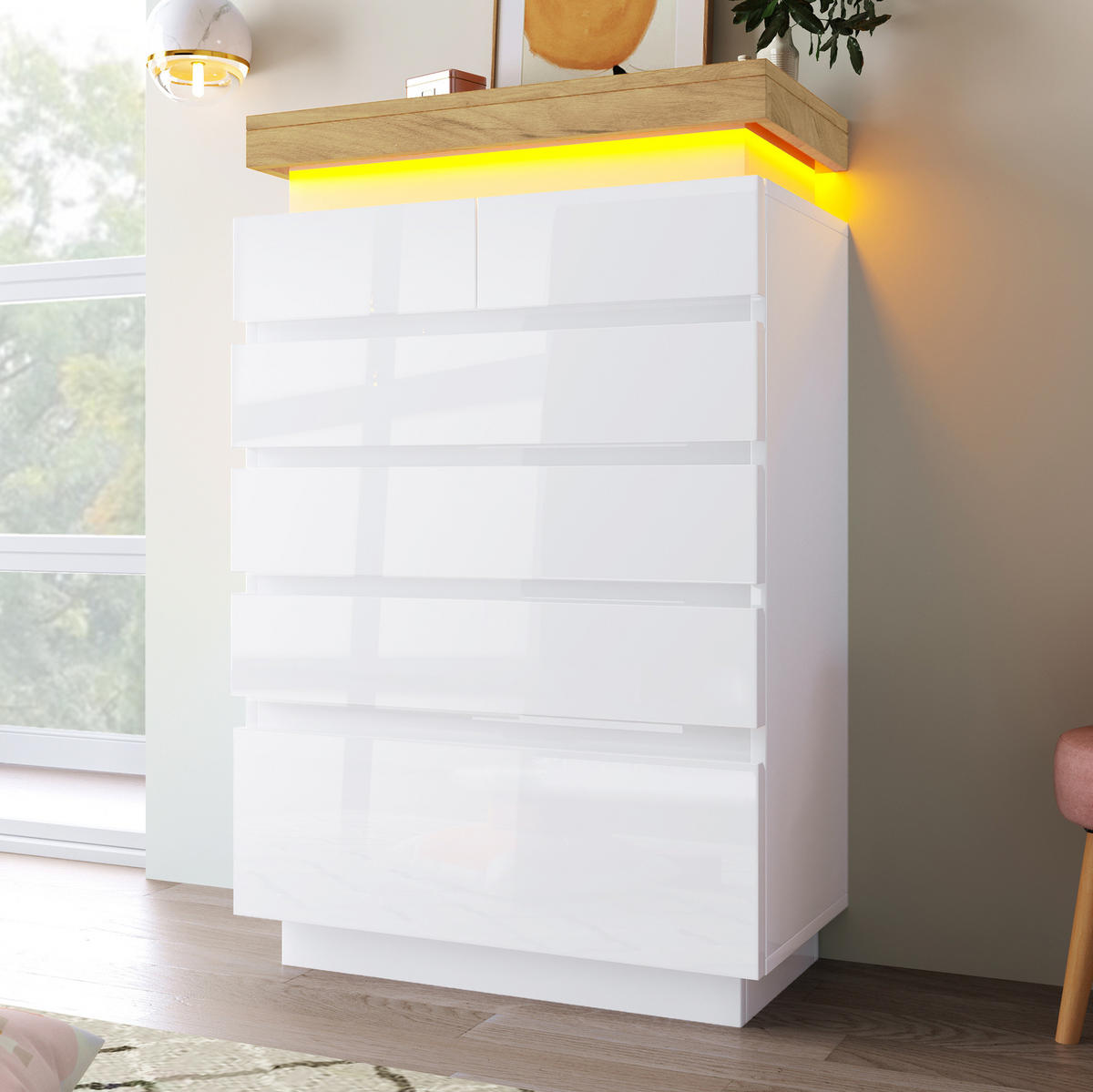 SIDEBOARD 73/115/39 cm Weiß aus Spanplatte und MDF mit LED-Beleuchtung - Weiß, Holzwerkstoff (39/115/73cm) - OKMYHOME
