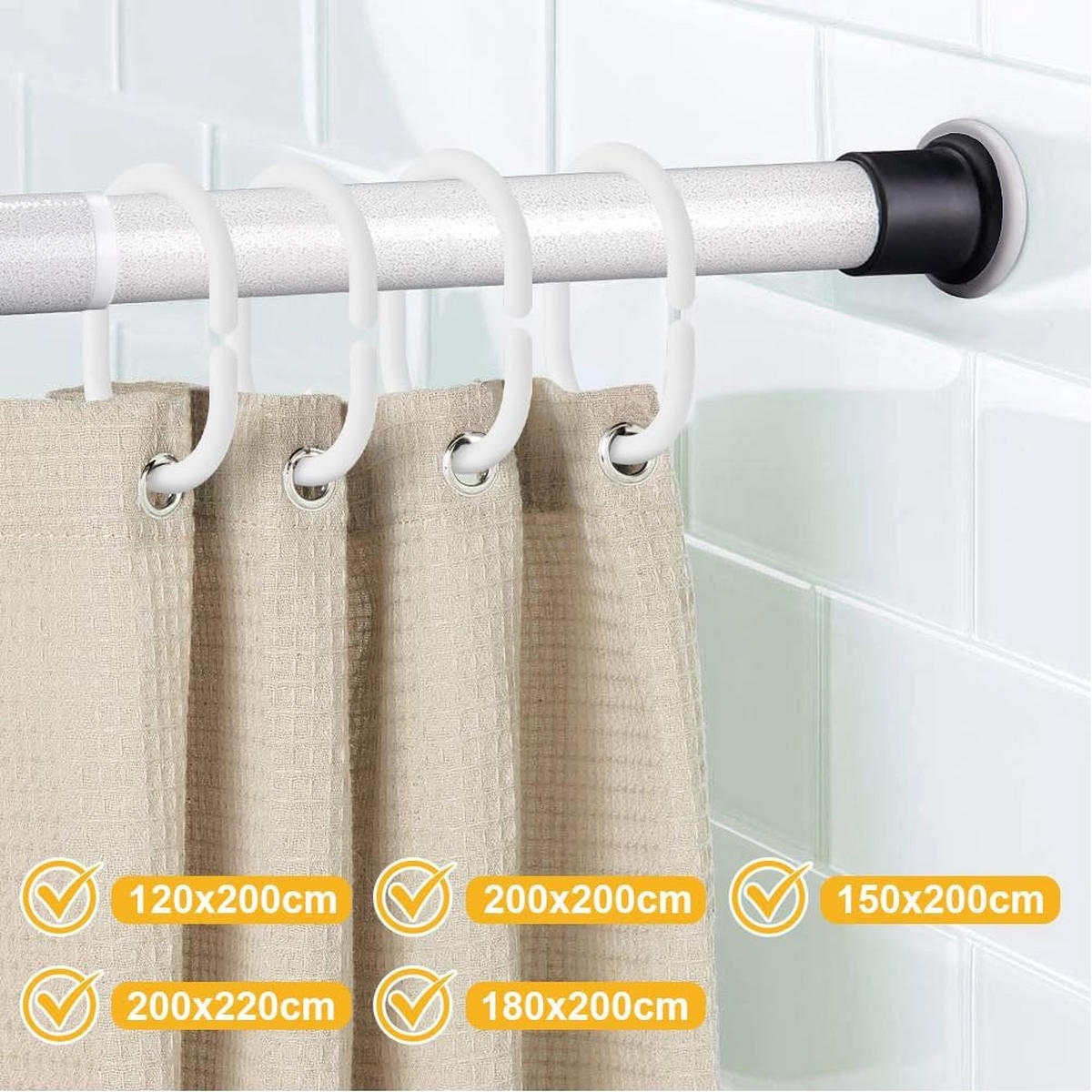 DUSCHVORHANGRINGE Weiß Kunststoff Set mit Haken für Stangen Badezimmer - Weiß, Kunststoff (4.2/6cm) - MCBOSON
