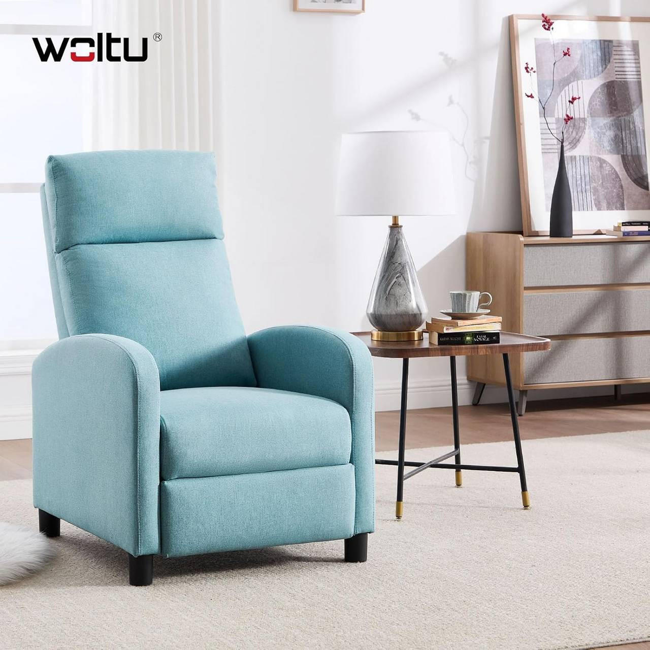 RELAXSESSEL mit Liegefunktion, Leinen , Blau - Blau/Schwarz, Textil/Metall (65.5/102/89cm) - Woltu