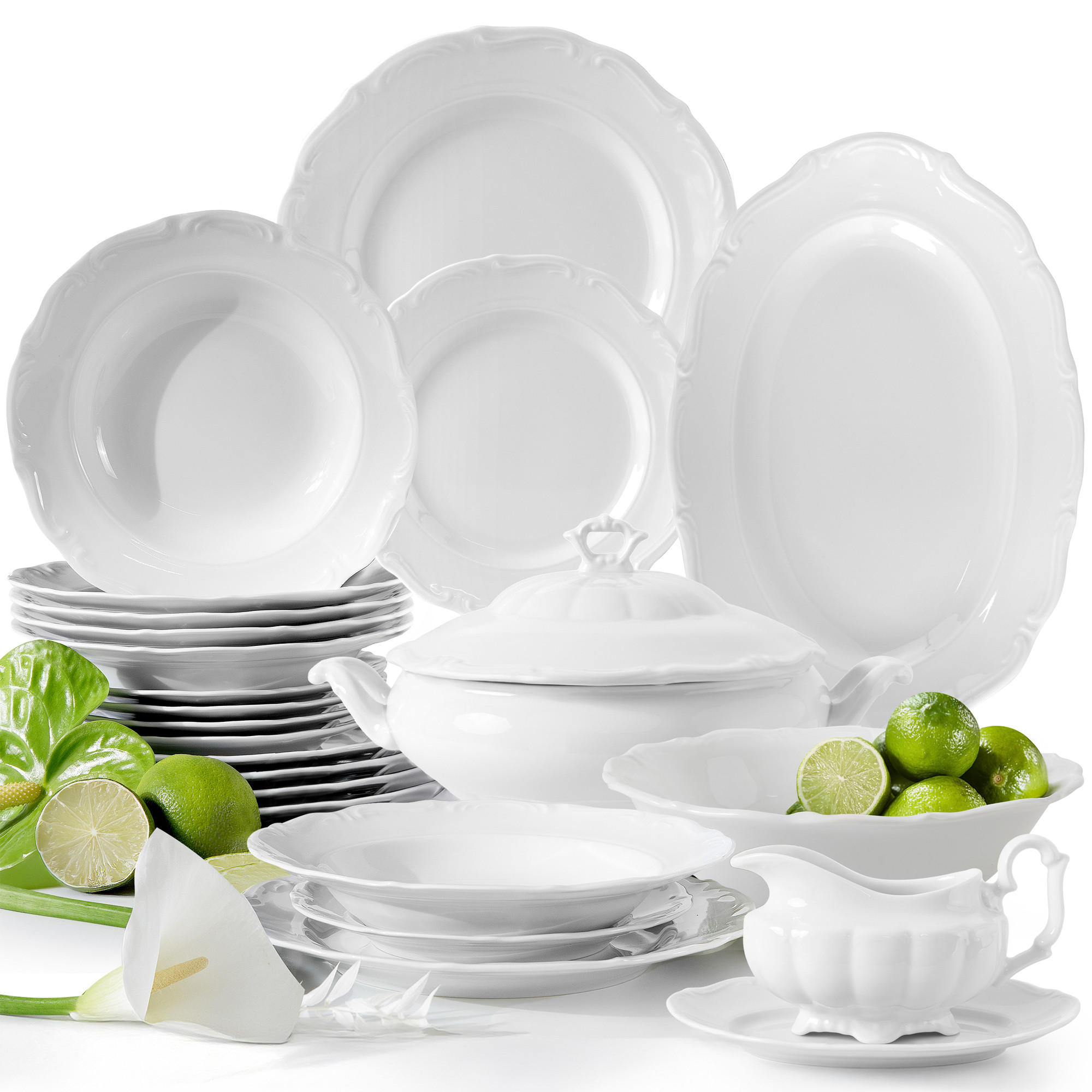 TAFELSERVICE 6 Personen Chodziez MARIA TERESA 23-tlg - Weiß, Keramik (25/2/25cm) - KONSIMO®
