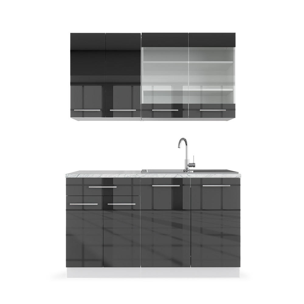 SINGLEKÜCHE Fame-Line Anthrazit Hochglanz/Weiß 140 cm, AP Marmor - Anthrazit/Weiß, Holzwerkstoff (140/81.6/60cm) - Vicco