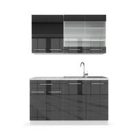 SINGLEKÜCHE Fame-Line Anthrazit Hochglanz/Weiß 140 cm, AP Marmor - Anthrazit/Weiß, Holzwerkstoff (140/81.6/60cm) - Vicco
