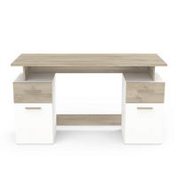SCHREIBTISCH mit Doppelcontainer, in Holz und Weiß Dekor - L134,8 cm - Platon - Eiche Artisan, Holzwerkstoff (134.8/55/76.4cm) - Calicosy