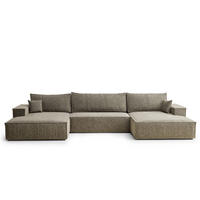 WOHNLANDSCHAFT Kyoto Taupe Chenille-Stoff - Taupe/Schwarz, Holz/Holzwerkstoff (398/70/148cm) - Maison de Reve