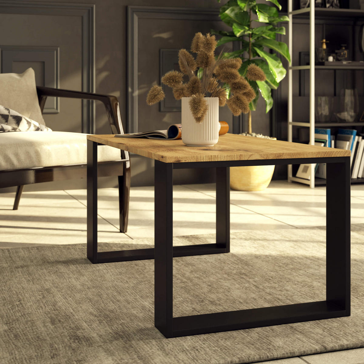 COUCHTISCH NOX Eiche Artisan, Schwarz 92x53x45 cm - Schwarz/Eiche Artisan, Holzwerkstoff (53/92/45cm) - Akord