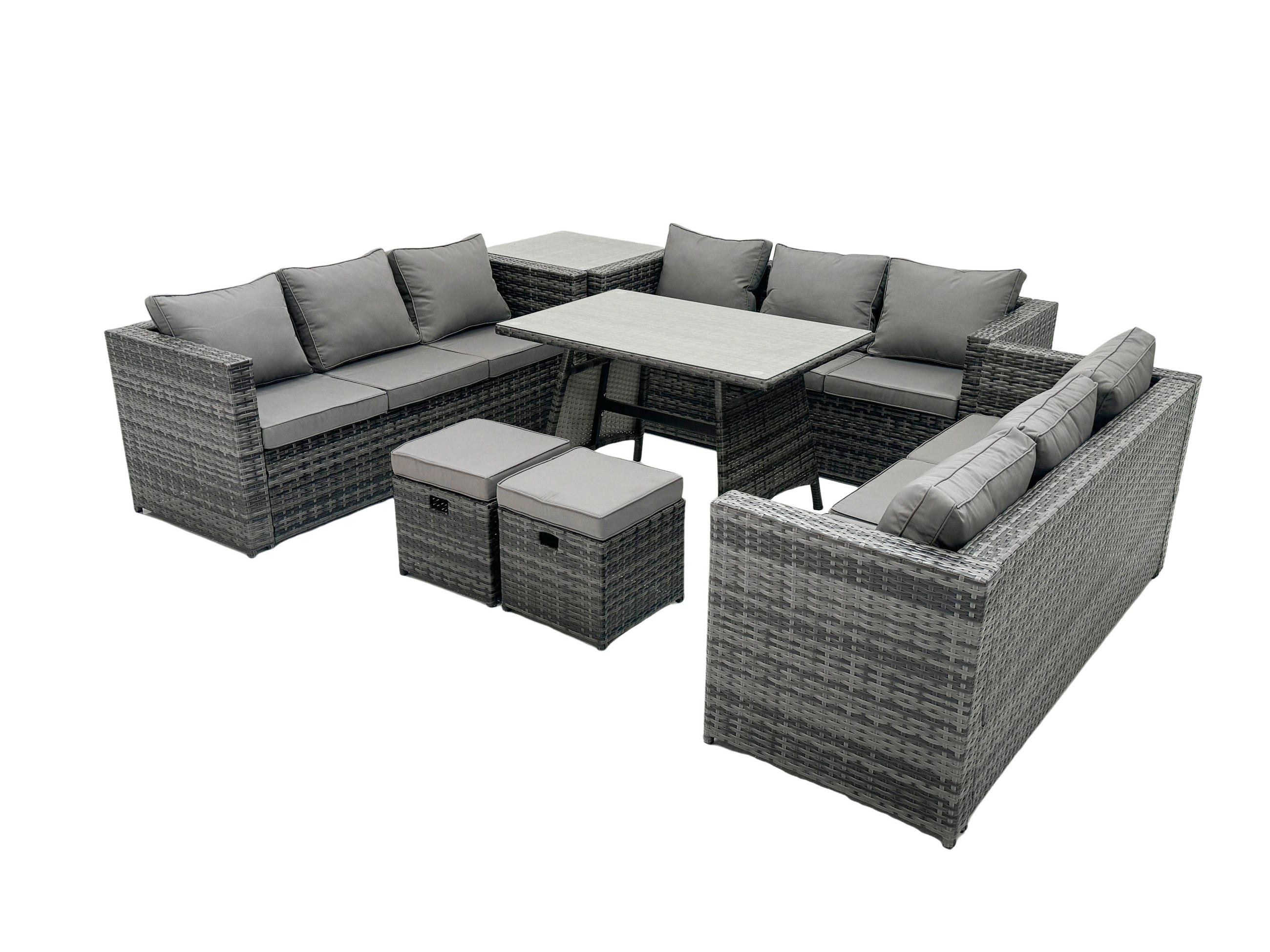 GARTENMÖBELSET mit Stuhl Esstisch 11-Sitzer Grau - Dunkelgrau/Grau, Glas/Kunststoff - Fimous