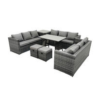 GARTENMÖBELSET mit Stuhl Esstisch 11-Sitzer Grau - Dunkelgrau/Grau, Glas/Kunststoff - Fimous