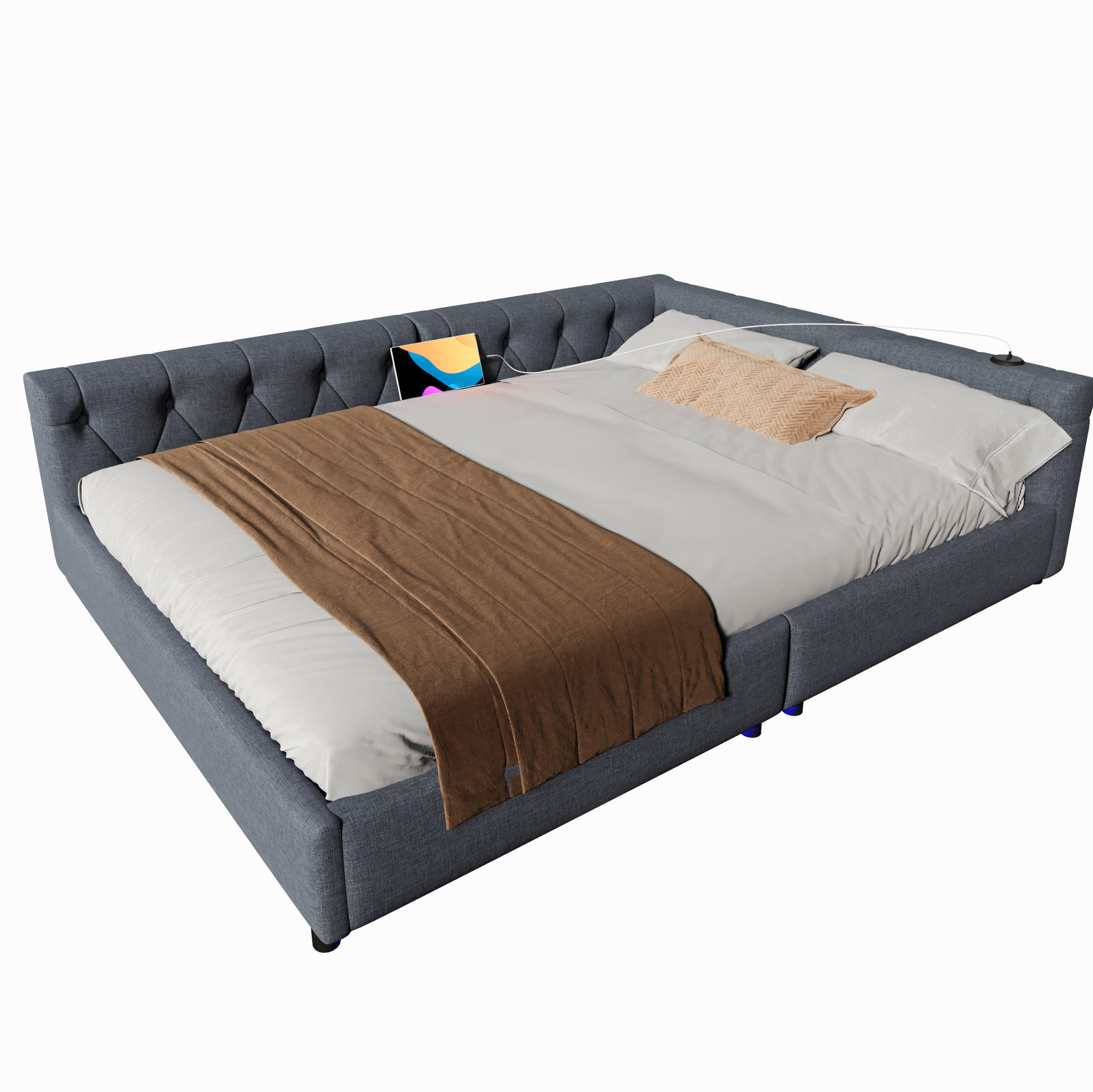 POLSTERBETT 140/200 cm grau mit Lattenrost und USB-Anschlüssen - Grau, Textil (140/200cm) - OKWISH